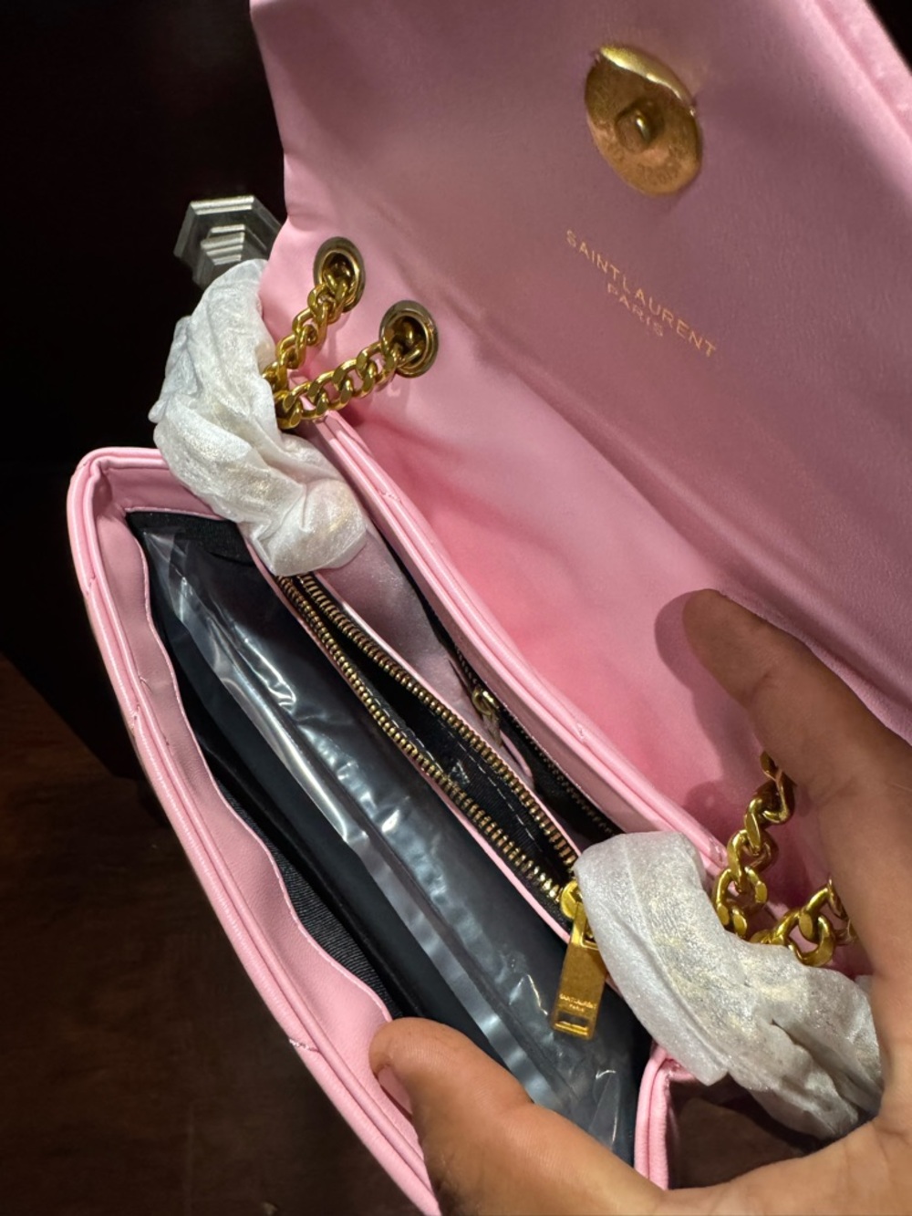 Saint Laurent Pink Quilted Chevron YSL Envelope Bag with Gold Hardware - Picture 4 of 4